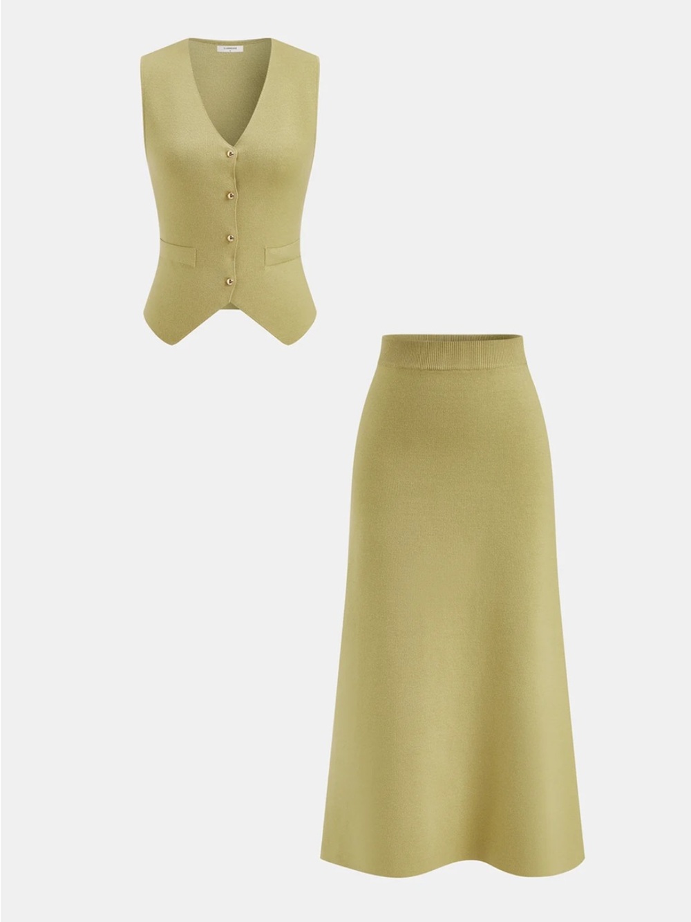 Commense Metal Button Knit Vest & Midi Skirt Set Size Small NWT - Picture 2 of 8